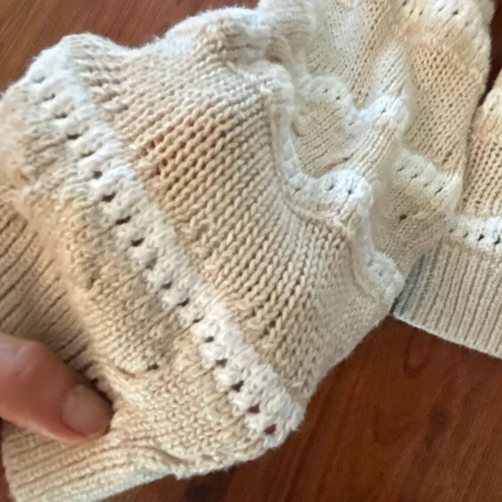 Hollister cropped oversized knit beige white sweater size m - Picture 4 of 4
